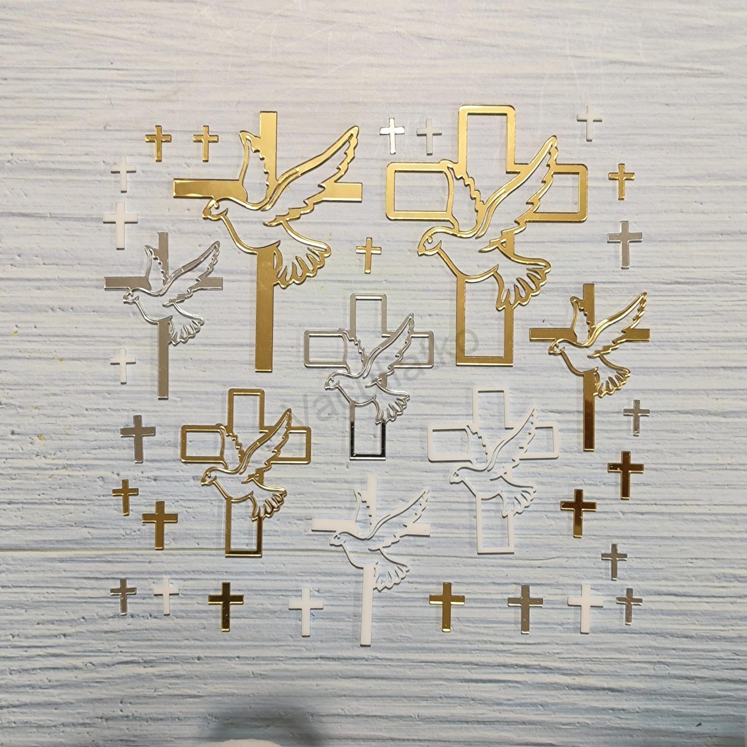 Akryl - krížik 11x14cm holubica (F-biela, hr.2mm)