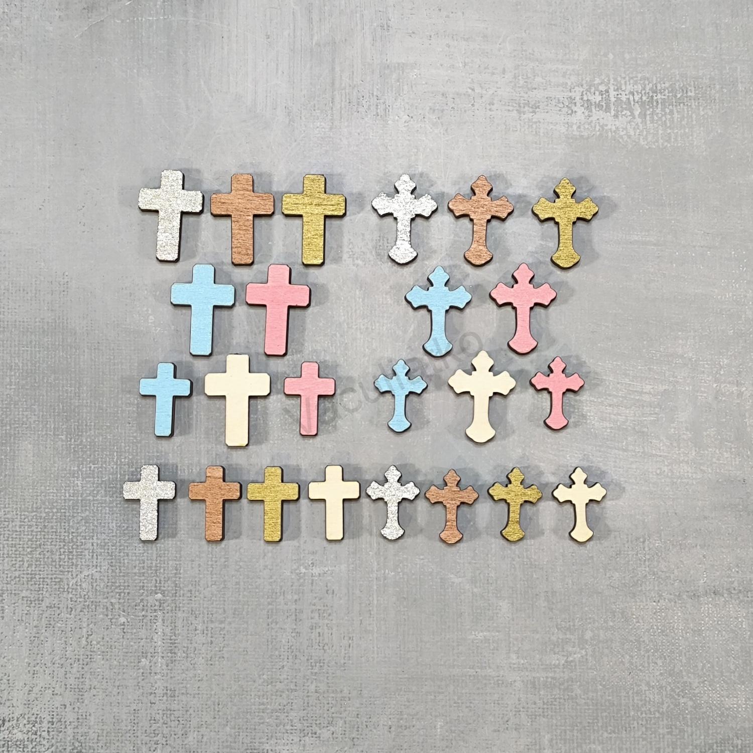 Drevený výrez - kríž 15x20mm, sada 10ks v02 F-svetlá ružová