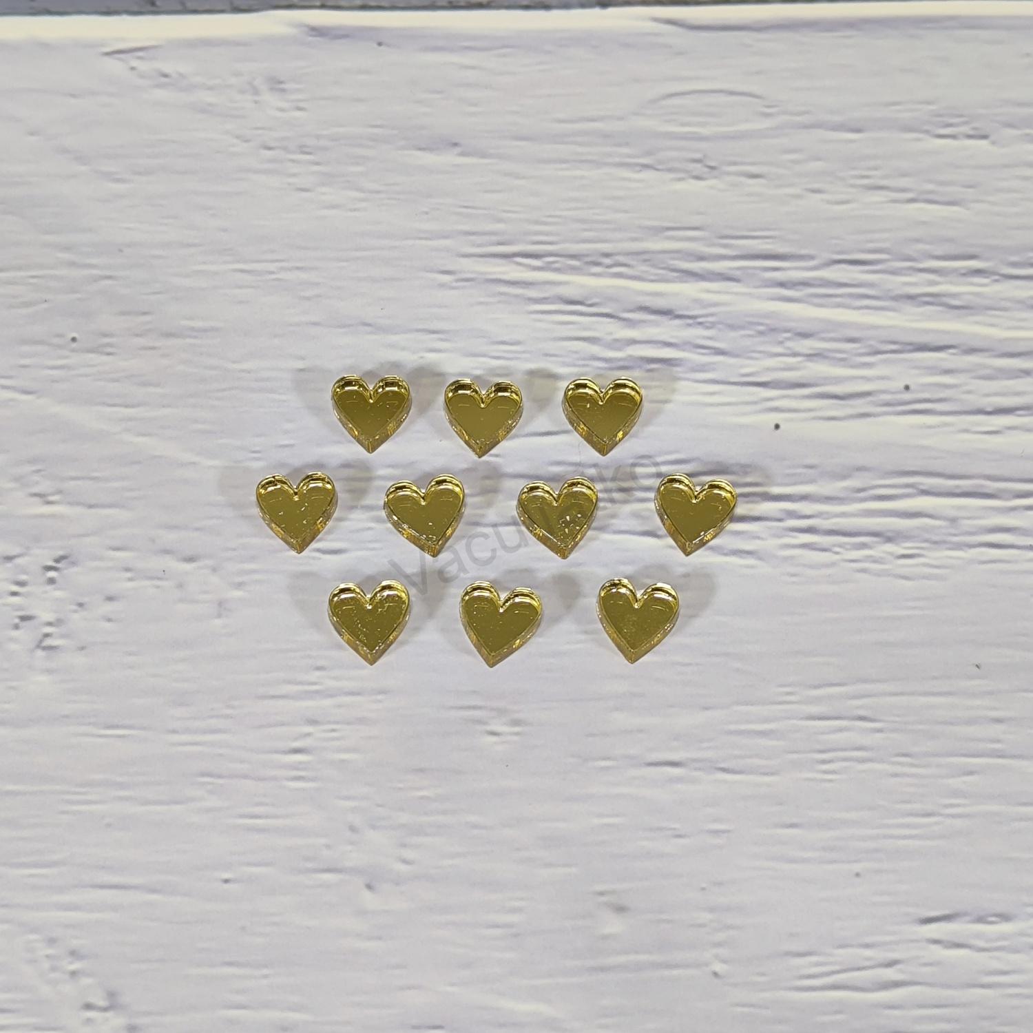 Výpredaj - Zrkadlové plexi srdce 10x10mm 100ks F-zlatá, hr.2mm