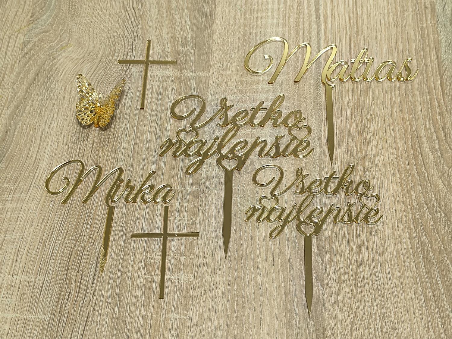 Zrkadlové plexi - zápich Mr Mrs srdce 11x9cm + zápich (F-zlatá) hr.2mm
