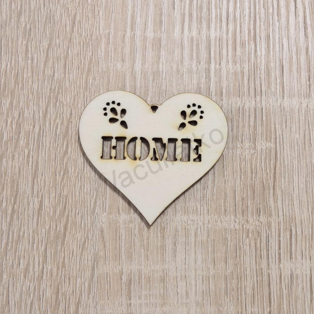 Drevený výrez - srdce zdobené 5cm HOME (rezané)