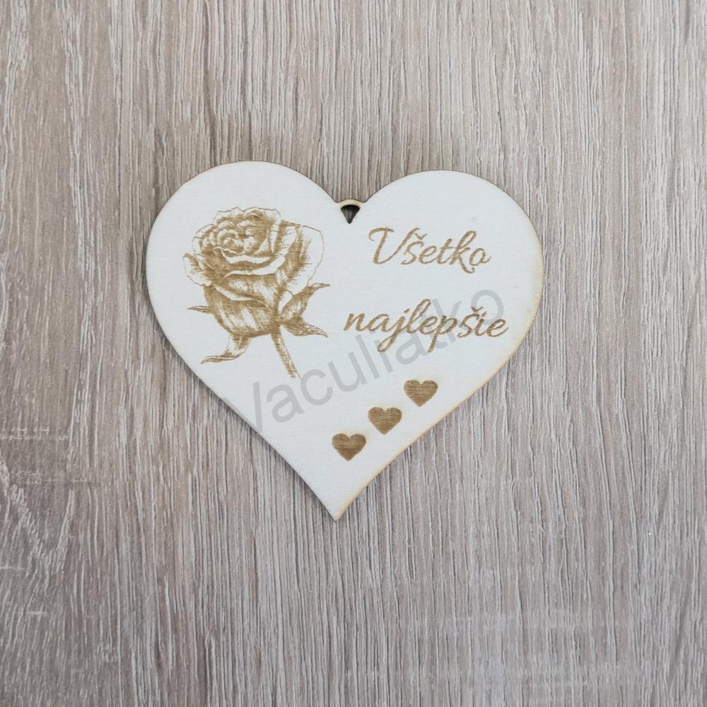 Drevený výrez srdce 7cm ruža s textom - Všetko najlepšie