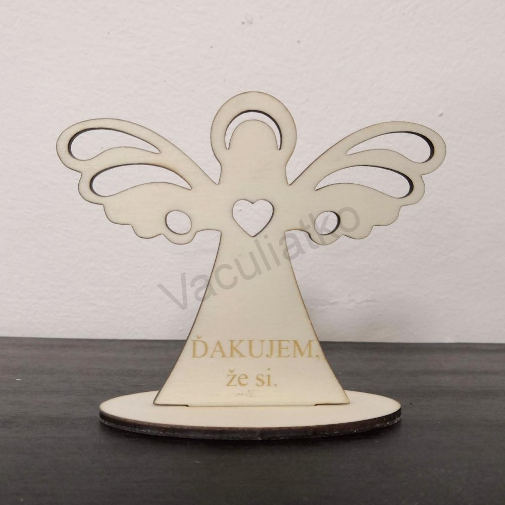 Drevená dekorácia - anjel s textom 12x10cm "Ďakujem, že si"