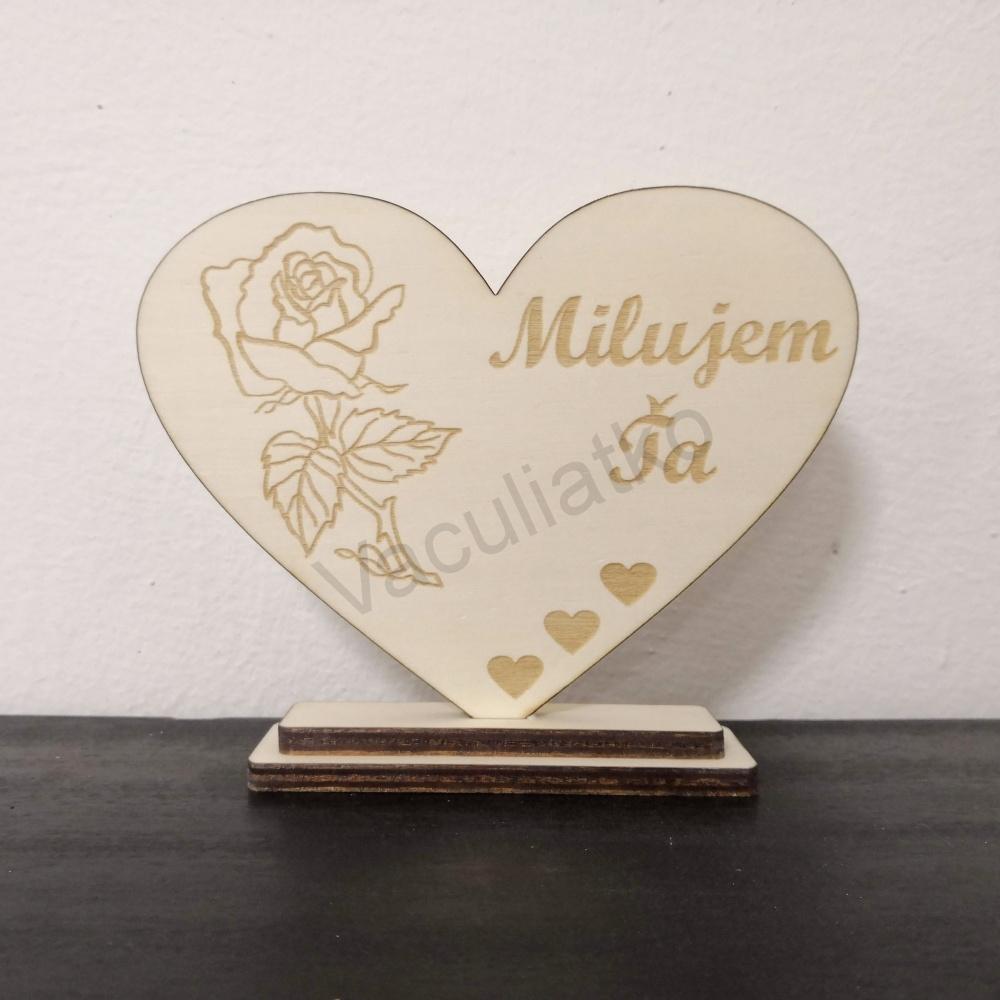 Drevená dekorácia - srdce s textom 13x10cm "Milujem Ťa" (ruža)