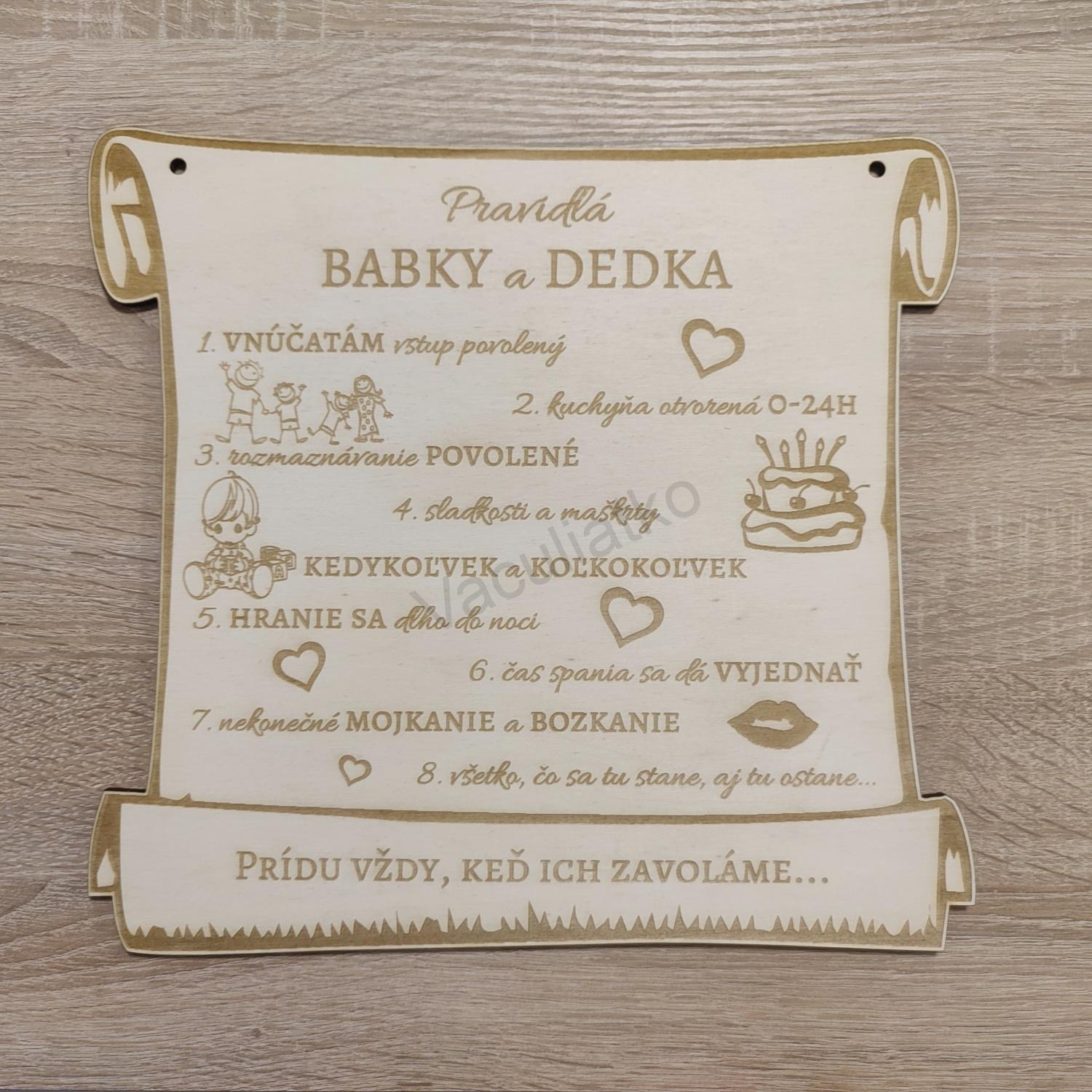 Drevená dekorácia - tabuľka Pravidlá babky a dedka 30x28cm