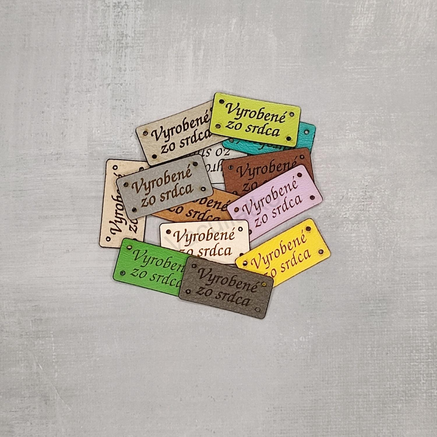 Koženkový štítok 3x1,5cm - Vyrobené zo srdca 5ks (v3)