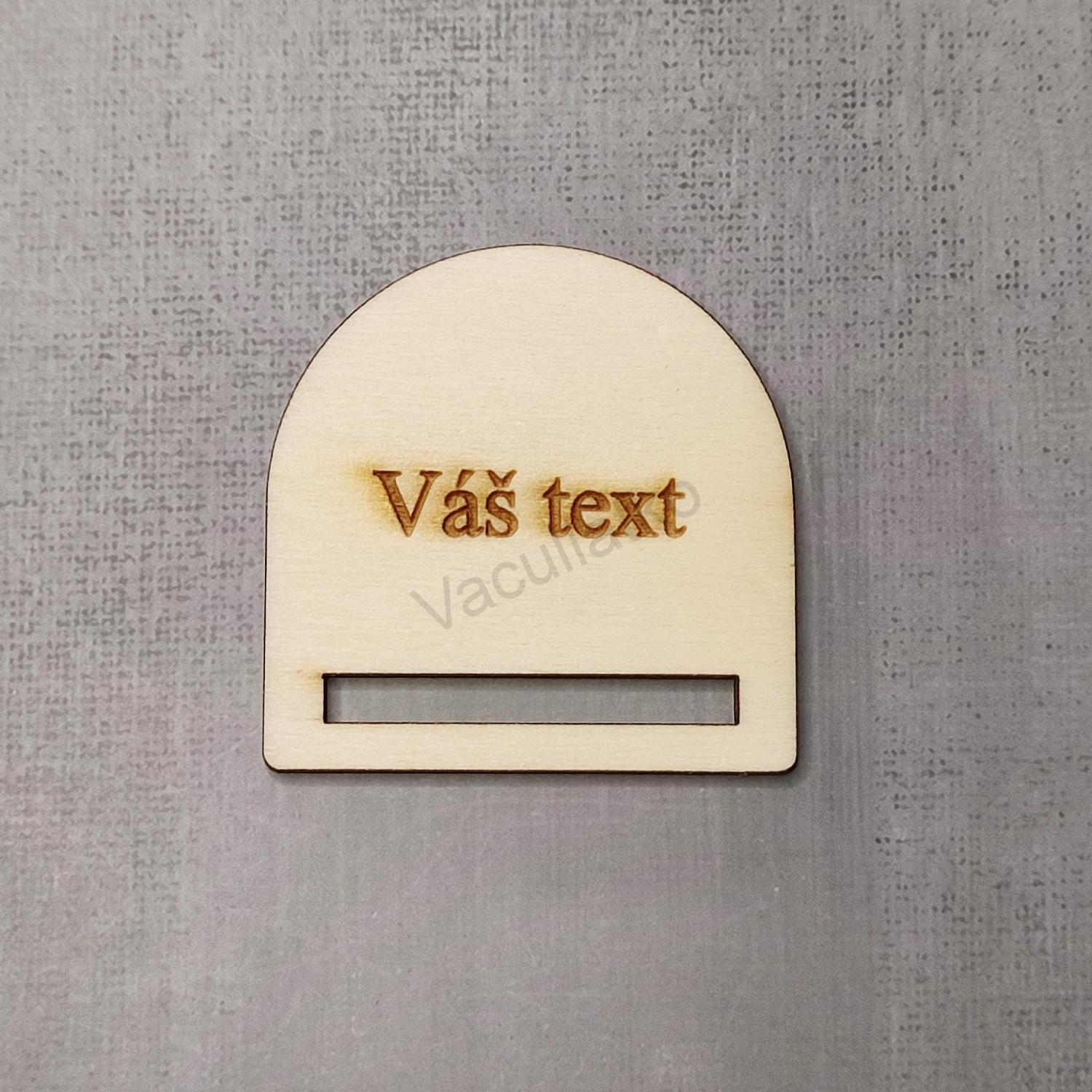 Drevený výrez - záložka ovál text na želanie  (5x5cm, tlač.)