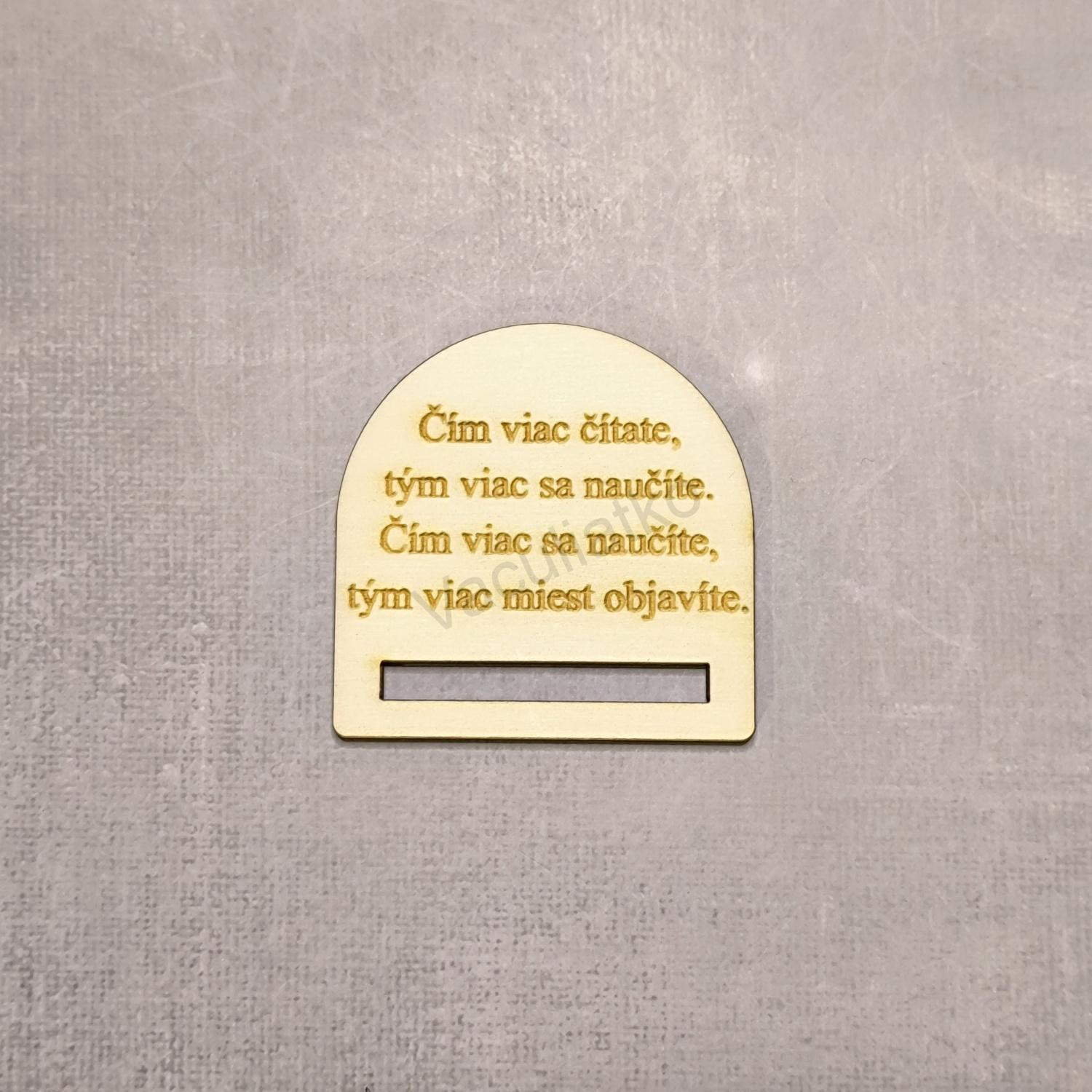 Drevený výrez - záložka ovál grav. text tlač. (5x5cm)
