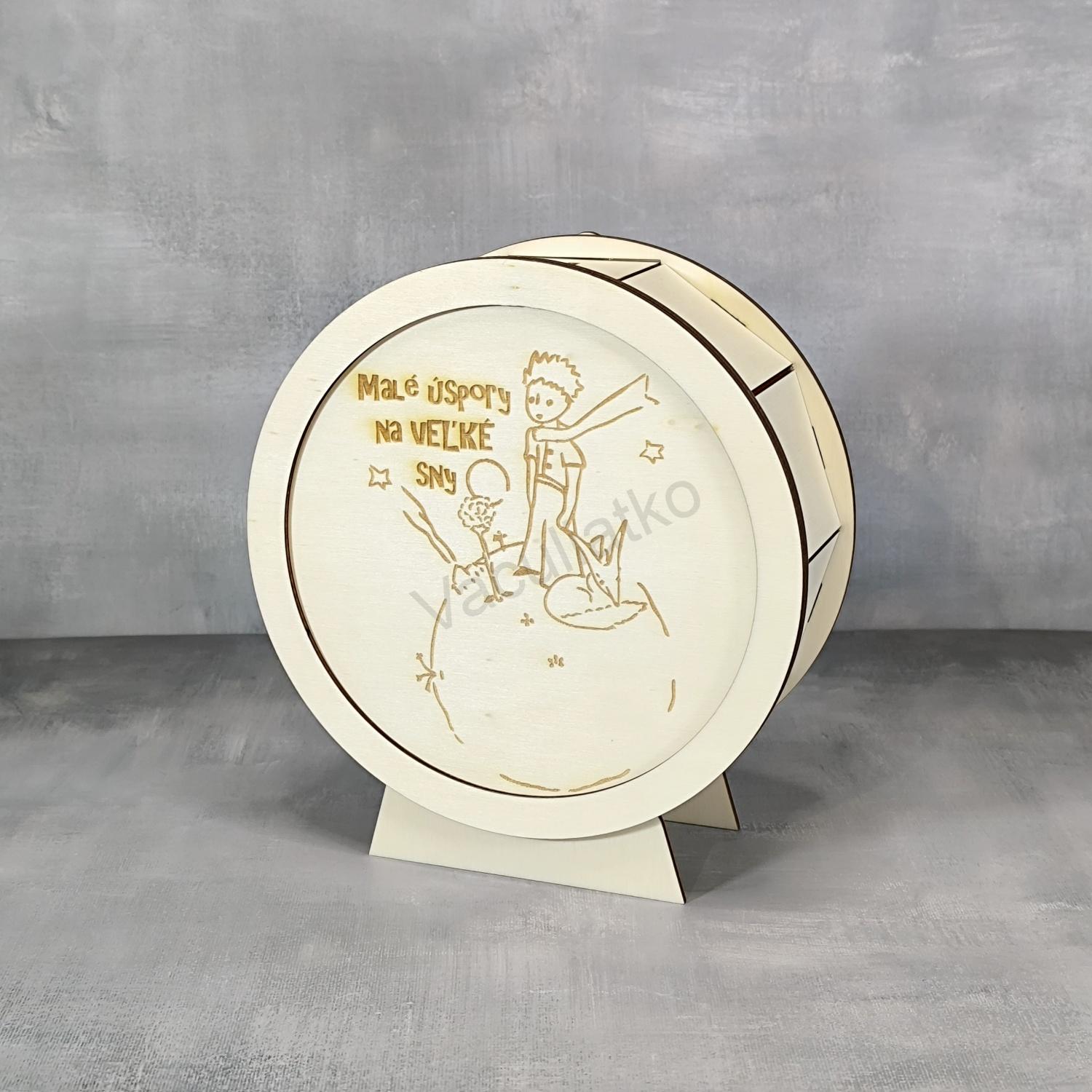 Drevená dekorácia, pokladnička - Malý princ (priemer 20cm)