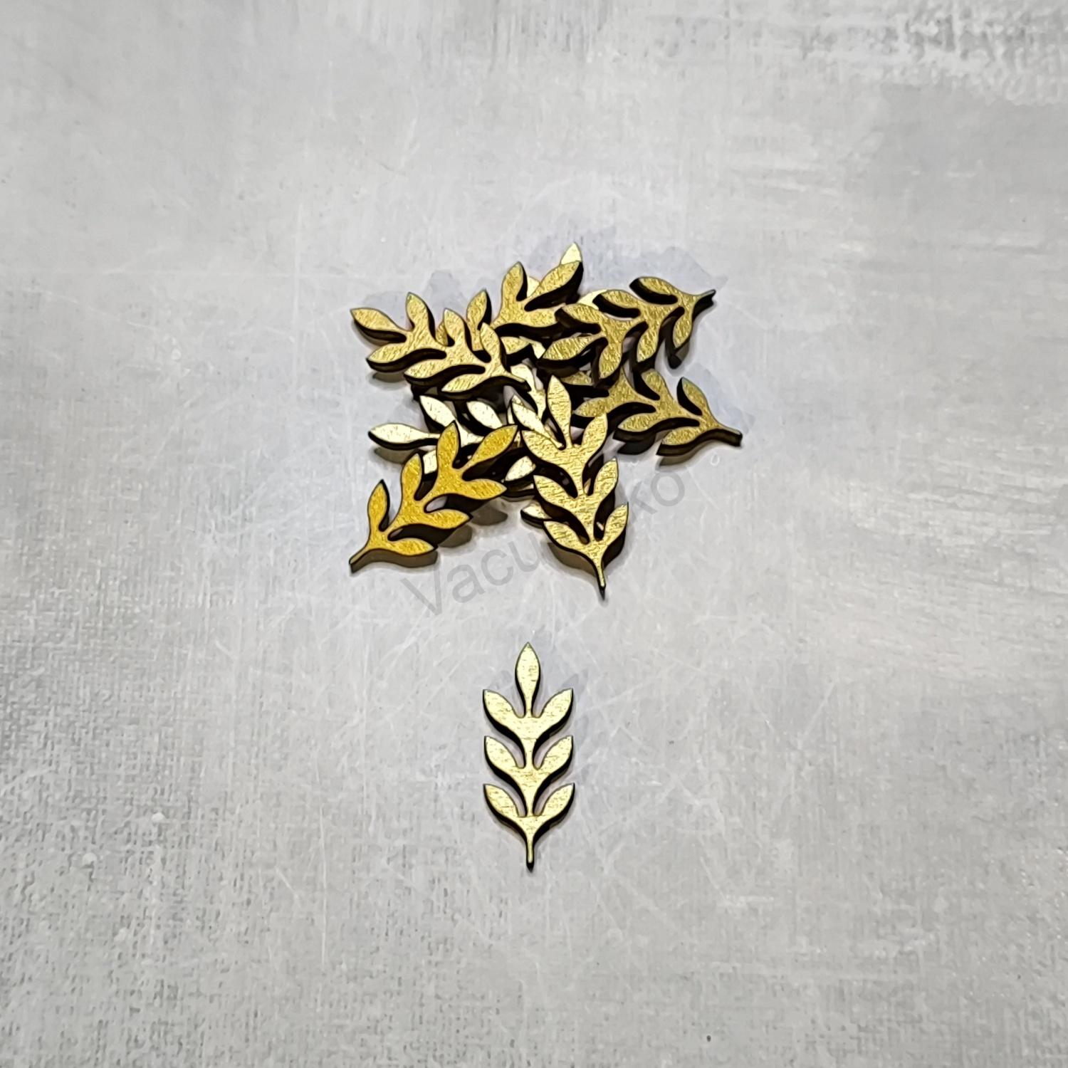 Drevený výrez - kvet, list 1,3x3,3cm 10ks F-zlatá