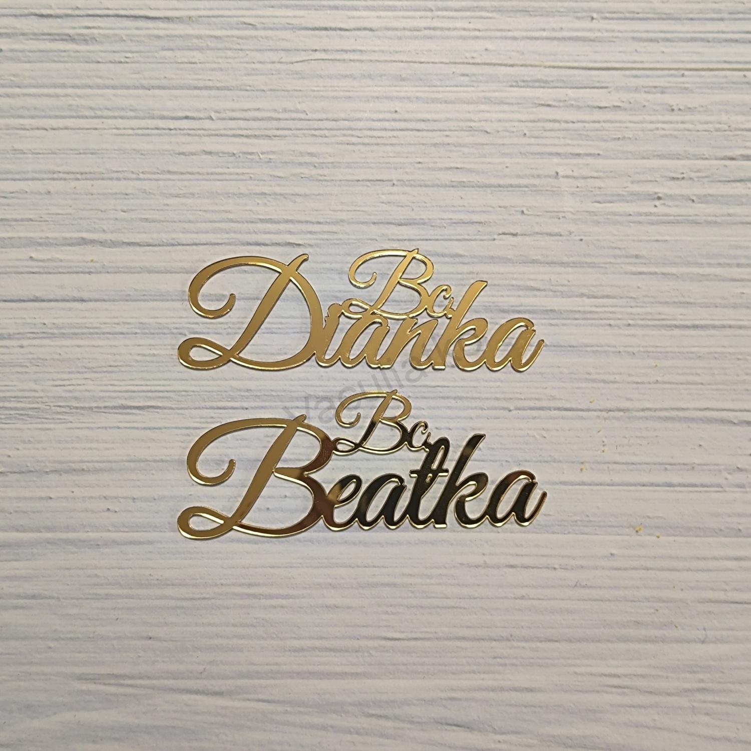Zrkadlové plexi - Bc. meno na želanie 12cm (F-zlatá, hr.2mm, 1ks)