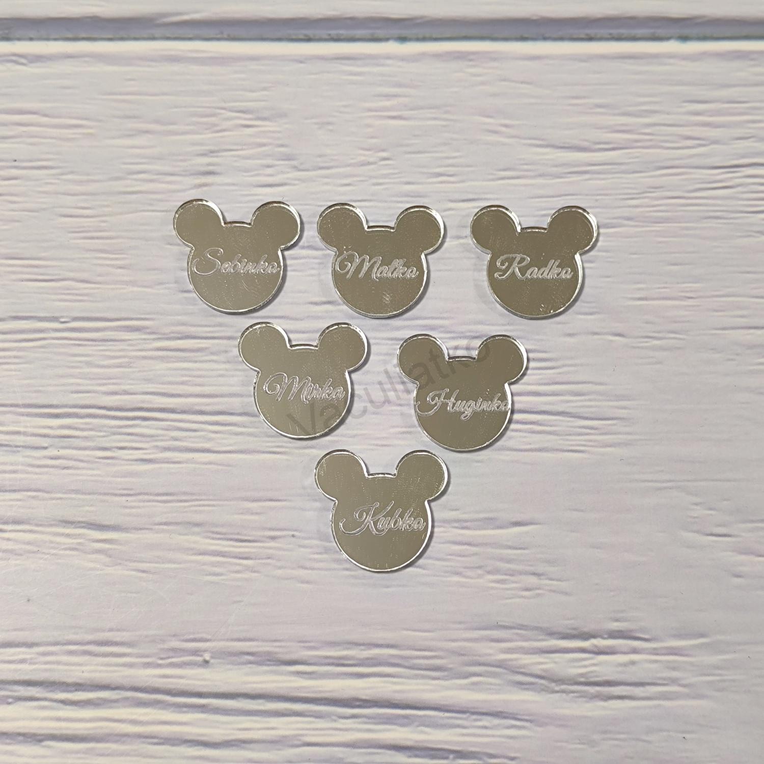 Zrkadlové plexi - hlava, maco 2,5cm s textom 1ks (pís., F-strieborná), hr.2mm