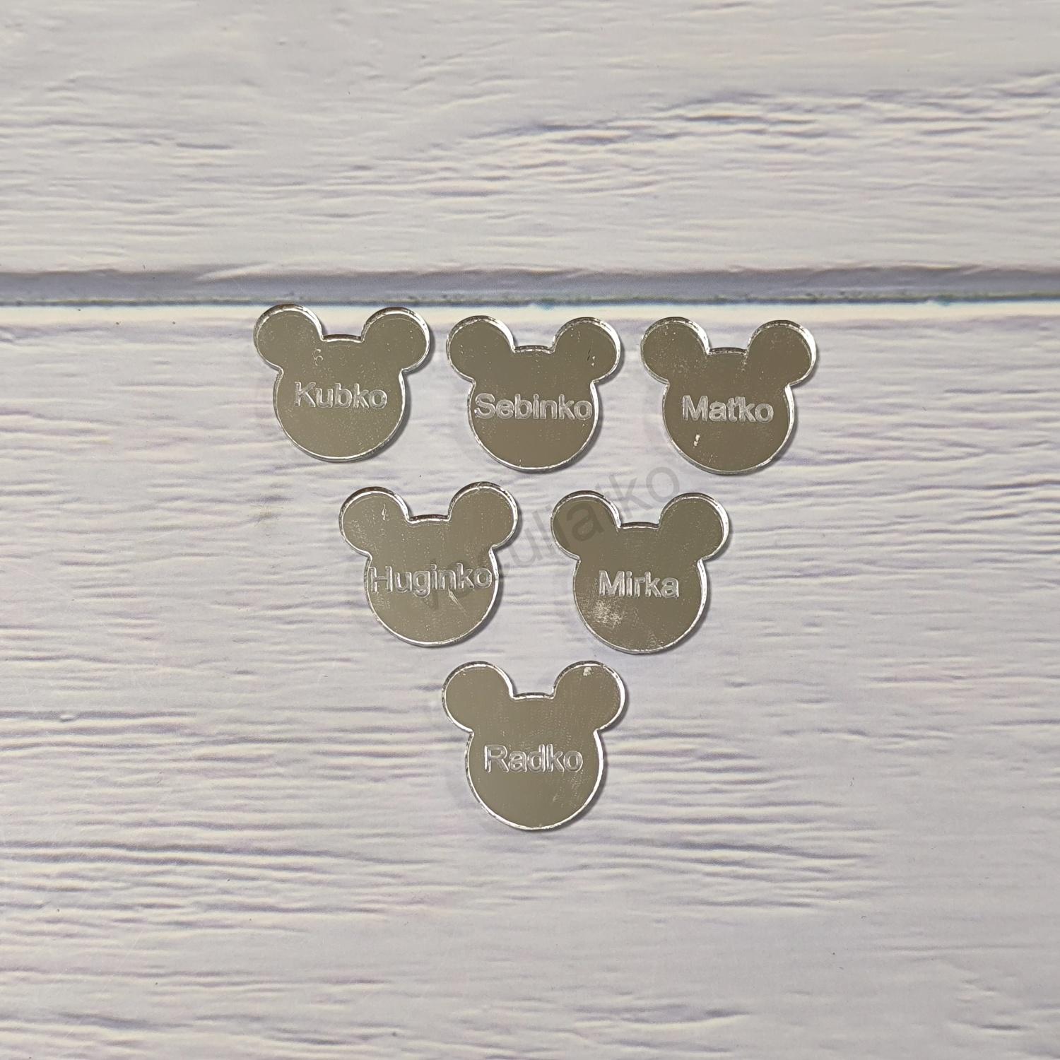 Zrkadlové plexi - hlava, maco 2,5cm s textom 1ks (tlač., F-strieborná), hr.2mm