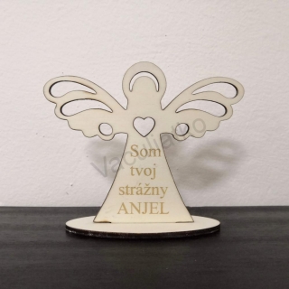 Drevená dekorácia - anjel s textom 12x10cm "Som tvoj strážny anjel"