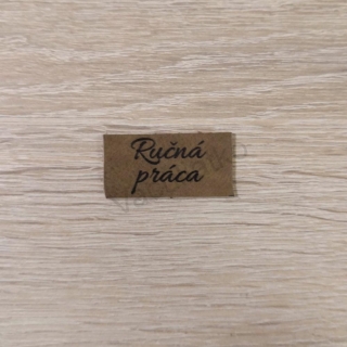 Kožený štítok 4x2cm - Ručná práca (hneda-khaki)