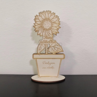 Drevená dekorácia - kvet s textom 9x17cm "Pani učiteľka Ďakujem za všetko"