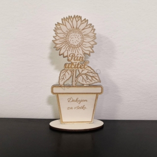 Drevená dekorácia - kvet s textom 9x17cm "Pán učiteľ Ďakujem za všetko"