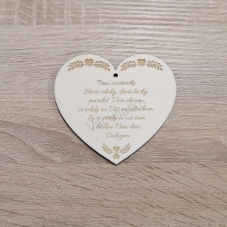 Drevená dekorácia - srdce s textom "Pani asistentke..." 10x9cm (hr. 4mm)