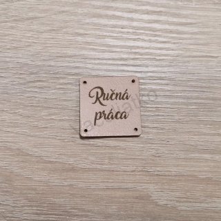Koženkový štítok 3x3cm - Ručná práca (farba 2)