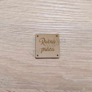 Koženkový štítok 3x3cm - Ručná práca (farba 3)