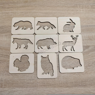 Drevené výrezy - kartičky lesné zvieratá, sada (10x8cm hr. 4mm)