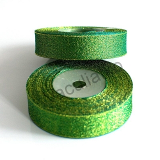 Stuha s trblietkami 25mm - zelená