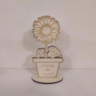 Drevená dekorácia - kvet s textom 9x17cm "Krásny deň matiek"