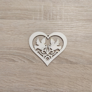 Drevený výrez srdce 10x9cm - ornament, vtáčiky