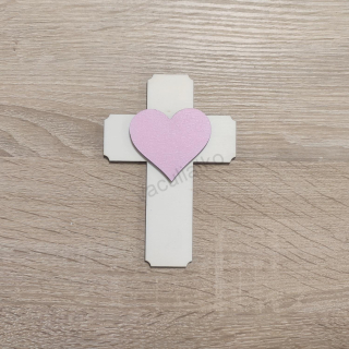 Drevená dekorácia - krížik a srdce (farebne) 9x13cm
