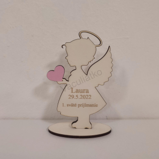 Drevená dekorácia - anjel s menom 8,5x13cm (farebné srdce)