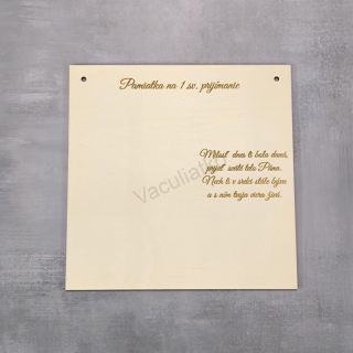 Drevená tabuľka - s textom "Pamiatka na 1 sv. prijímanie" (hr. 3mm, 20cm)